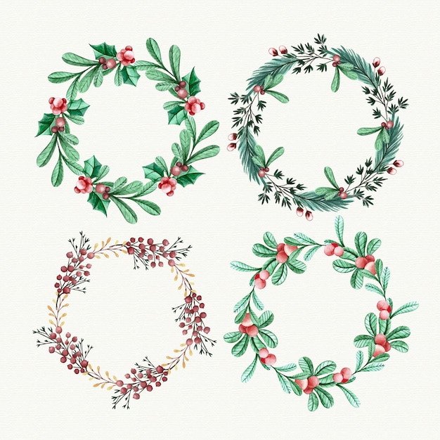 Download Watercolor christmas flower & wreath collection | Free Vector