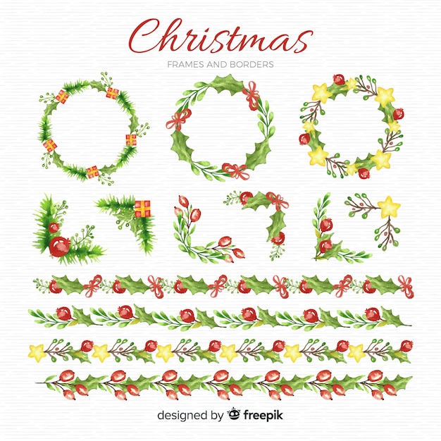 Free Vector | Watercolor christmas frames and borders pack