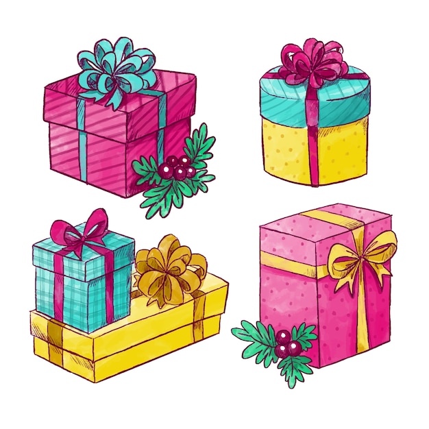 Free Vector | Watercolor christmas gift collection