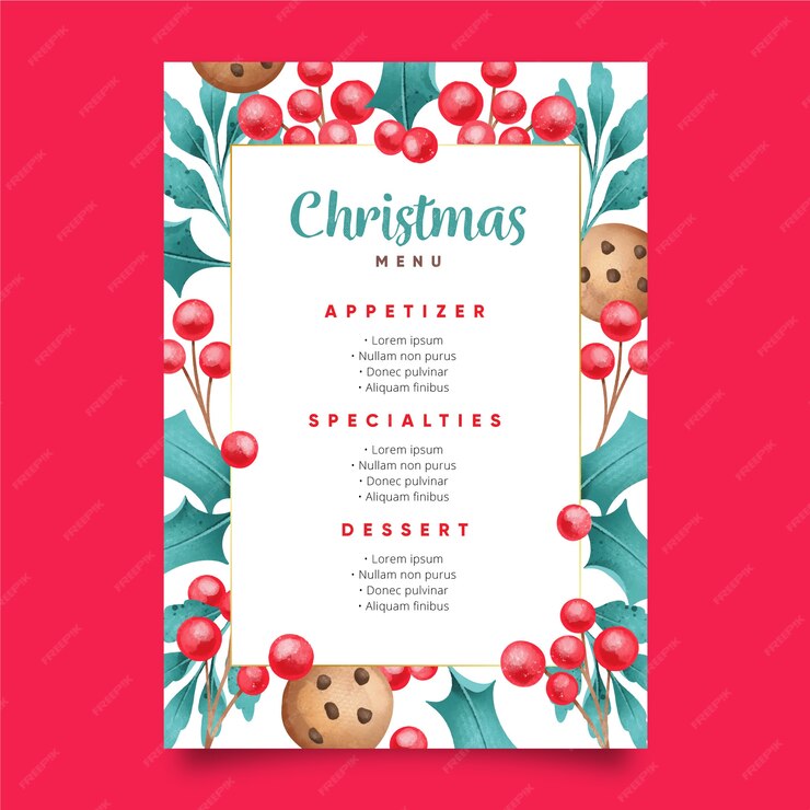 Free Vector | Watercolor christmas menu template