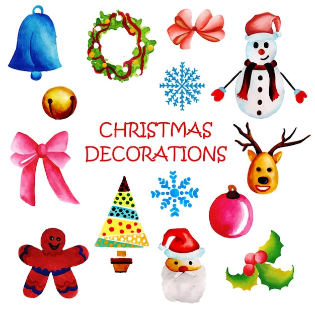 Watercolor christmas ornaments collection | Premium Vector