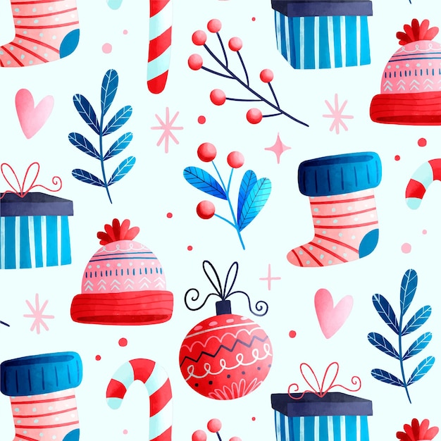 Premium Vector | Watercolor christmas pattern design