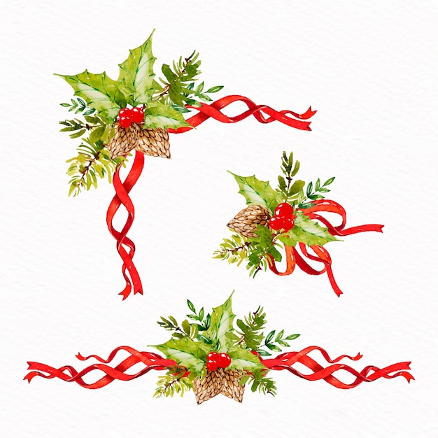 Free Vector | Watercolor christmas ribbon set