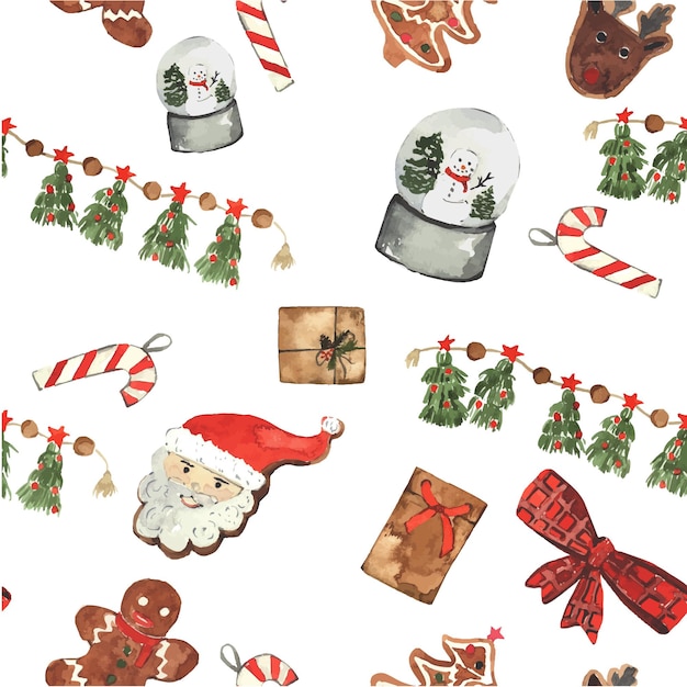 Premium Vector | Watercolor christmas seamless pattern