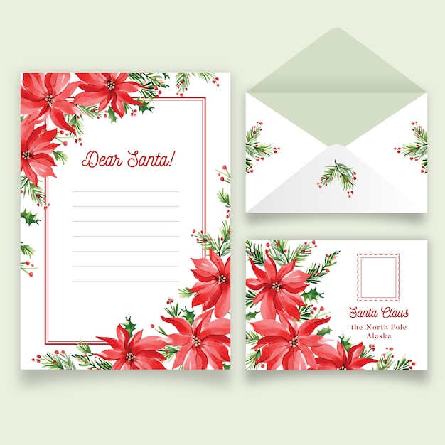 Watercolor christmas stationery template Free Vector