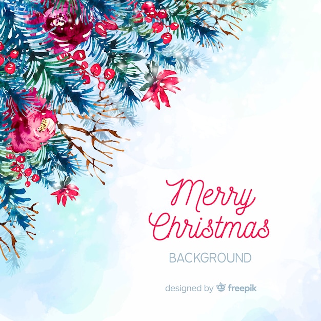 Download Watercolor christmas tree branches background | Free Vector