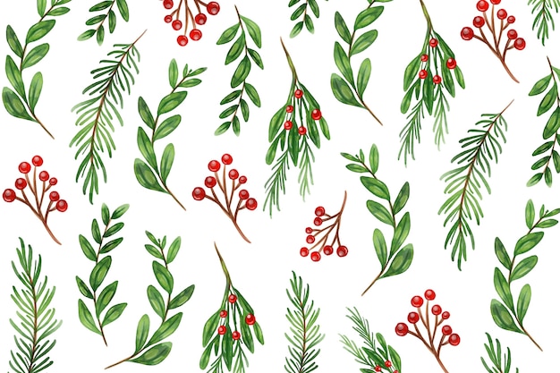 Download Watercolor christmas tree branches background | Free Vector