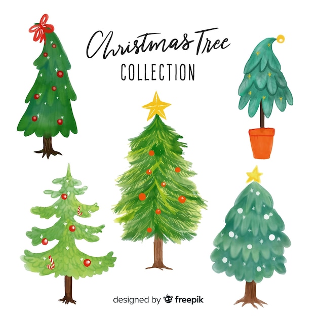 Watercolor christmas tree collection | Free Vector