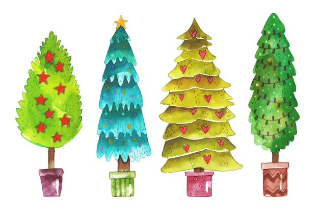 Free Vector Watercolor Christmas Tree Collection