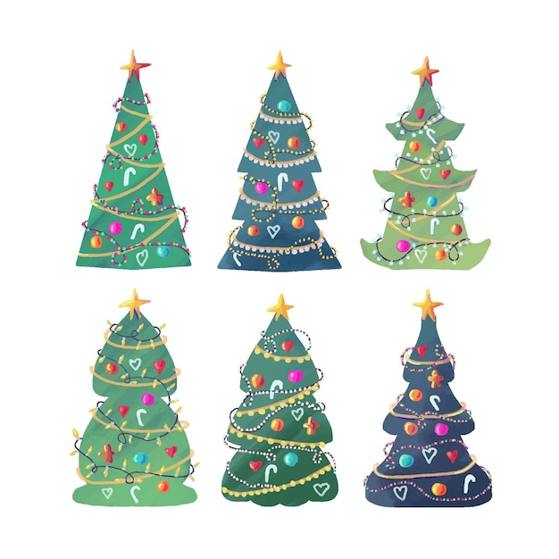 Free Vector | Watercolor christmas tree set