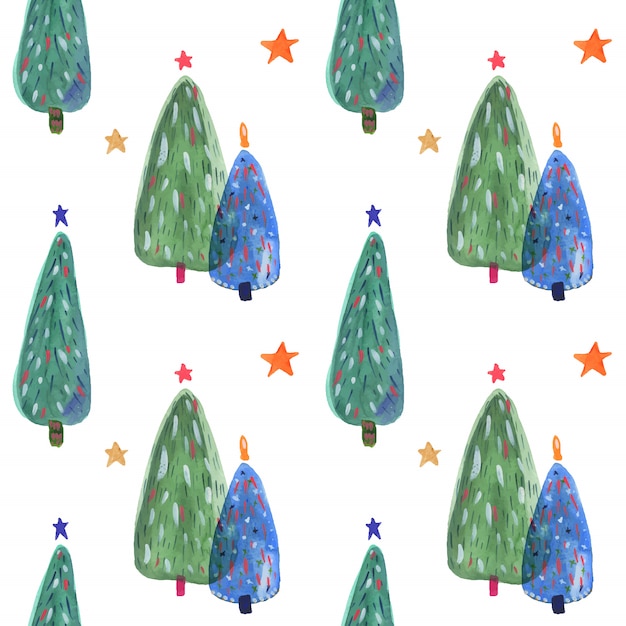 Download Watercolor christmas trees pattern | Premium Vector