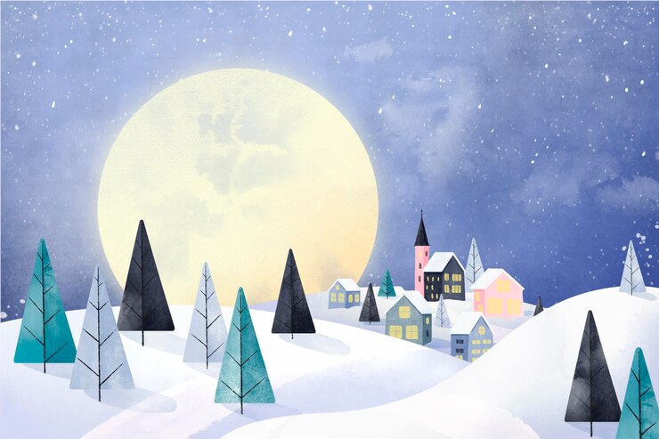 Premium Vector | Watercolor christmas village illustration