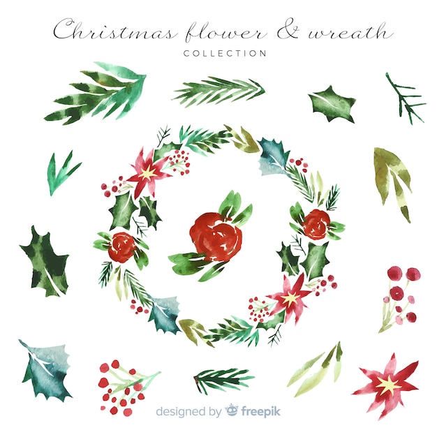 Download Watercolor christmas wreath collection Vector | Free Download