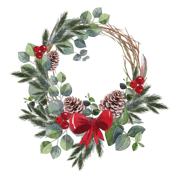 Download Free Vector | Watercolor christmas wreath concept
