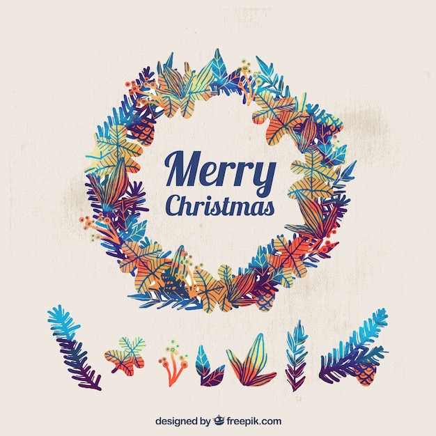 Download Watercolor christmas wreath in vintage style | Free Vector