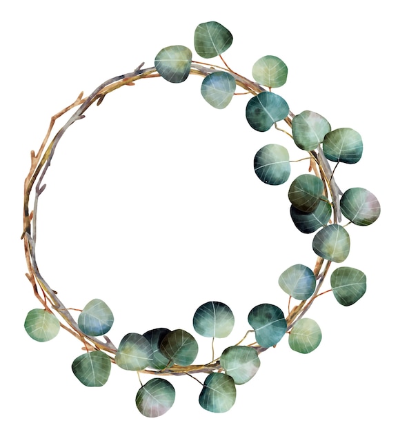 Download Watercolor christmas wreath with eucalyptus branches ...