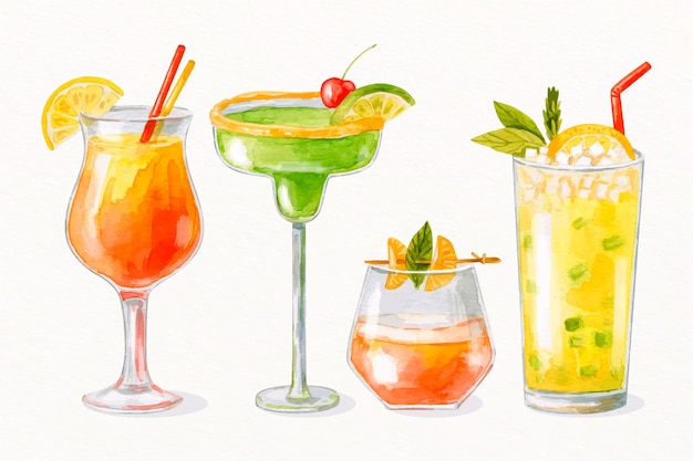 Watercolor Cocktail Collection Free Vector