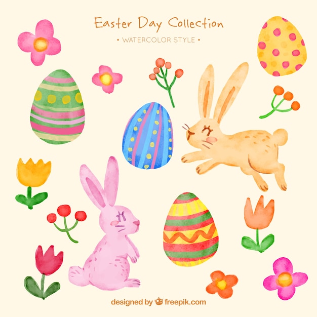 Watercolor collection of easter items Vector | Free Download