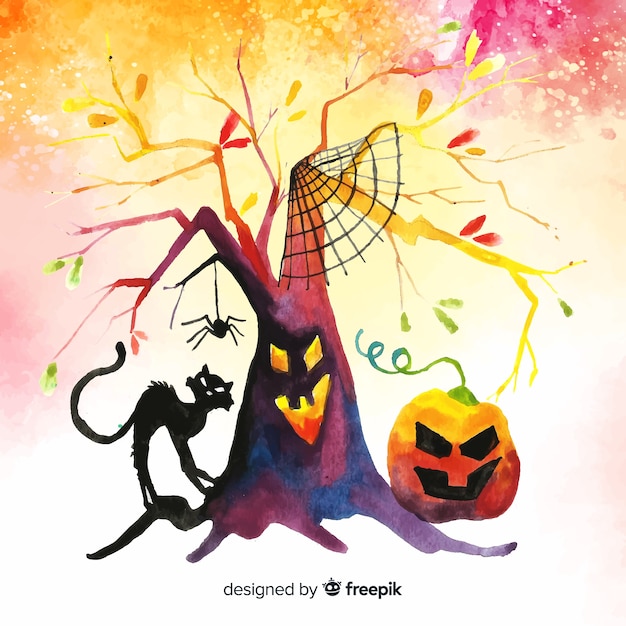 Download Watercolor colorful halloween background | Free Vector