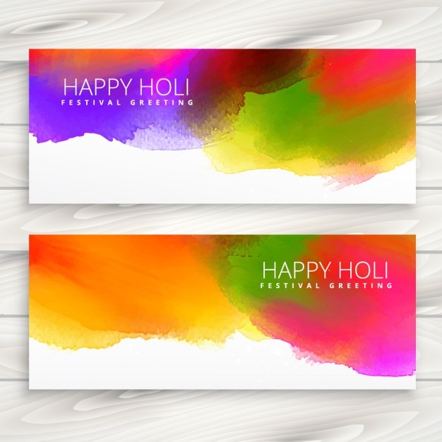 Watercolor colourful Happy Holi banners