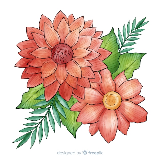 Free Vector Watercolor Coral Flower With Leaves 5733