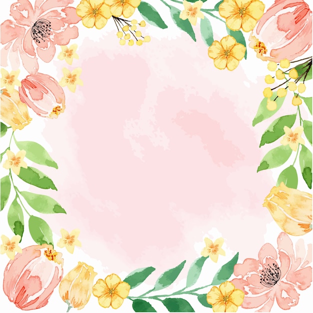 水彩コーラルピンク花テクスチャフレーム プレミアムベクター