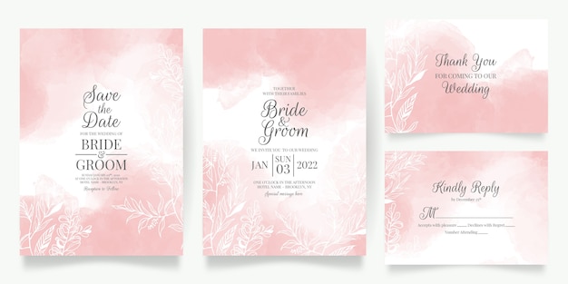 Premium Vector | Watercolor creamy wedding invitation card template set ...