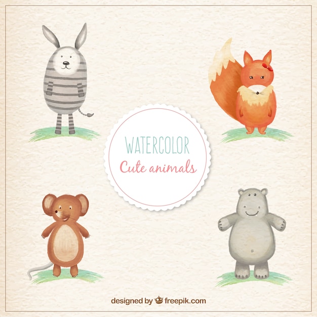 Free Vector | Watercolor cute animals