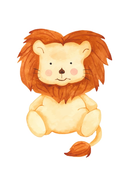 Premium Vector | Watercolor cute cartoon lion toy clipart