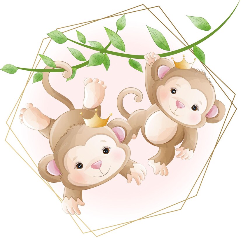 Premium Vector Watercolor Cute Cartoon Little Monkey With Floral