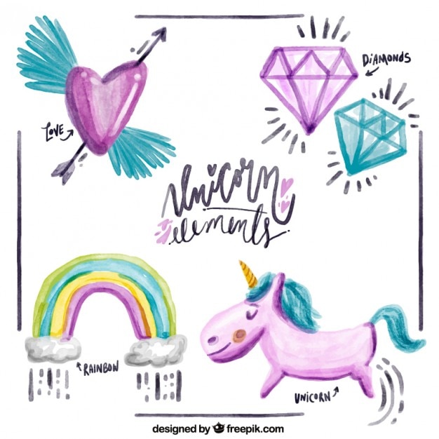 Download Premium Vector | Watercolor cute elements and nice unicorn