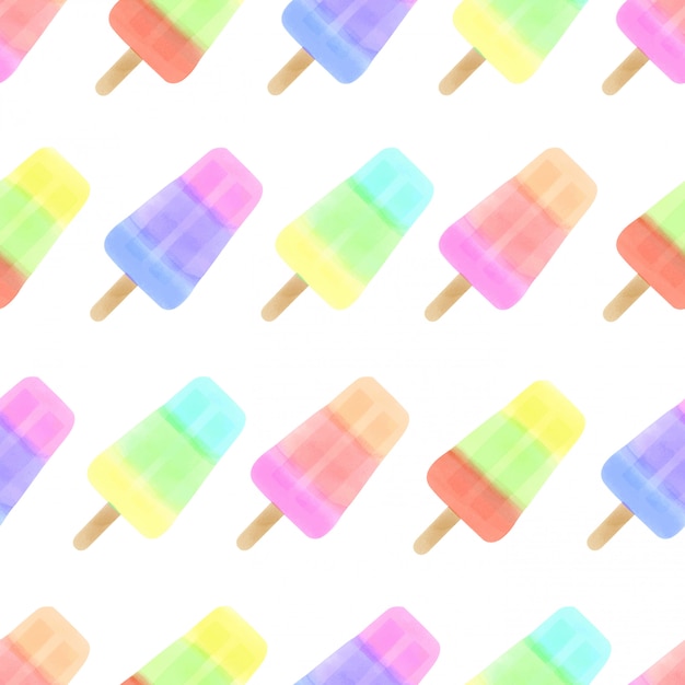 Watercolor cute ice cream seamless pattern colorful summer Premium Vector