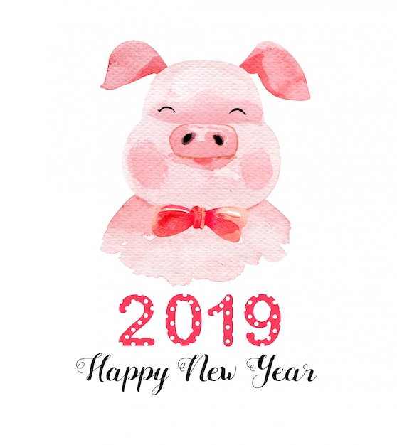 Watercolor cute pig happy new year 2019. Vector | Premium ...