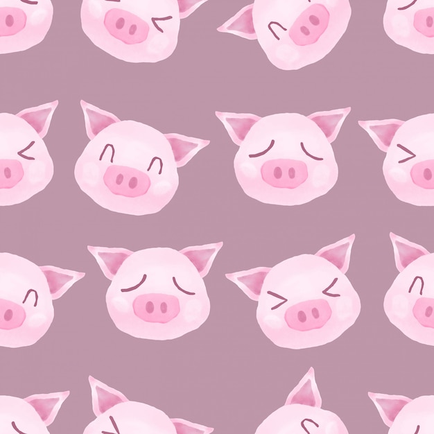 Download Watercolor cute pink pig seamless pattern happy Vector | Premium Download