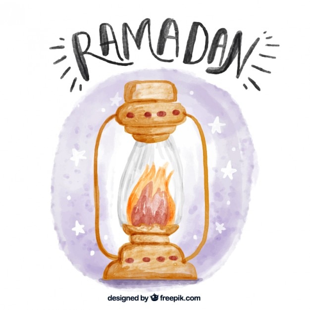 Free Vector Watercolor Cute Ramadan Background With A Lantern
