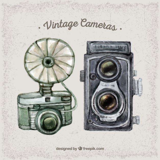Download Free Vector | Watercolor cute vintage cameras