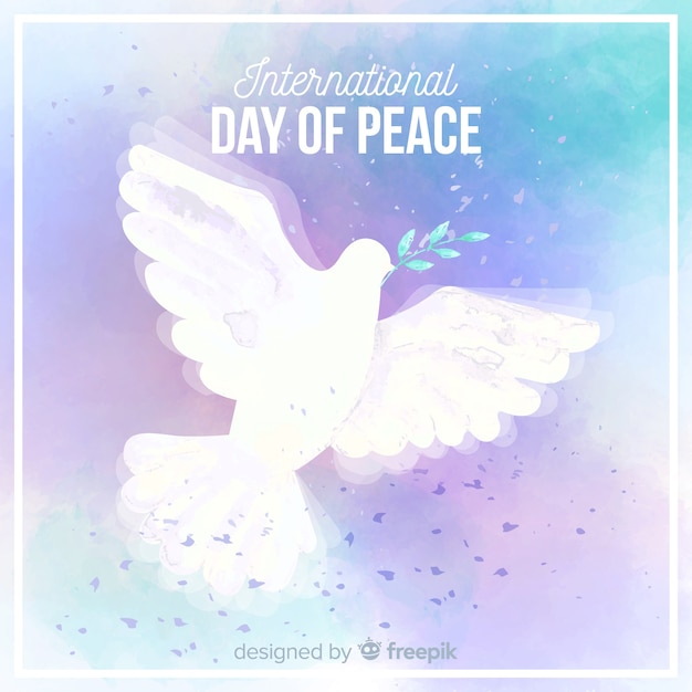 白い鳩と平和の組成の水彩の日 プレミアムベクター