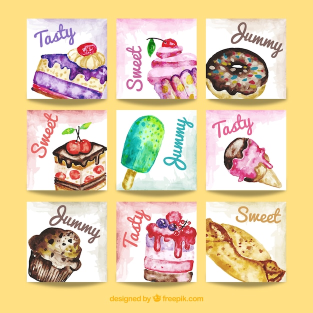 Watercolor dessert card collection
