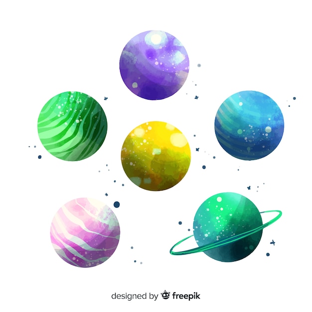 Free Vector | Watercolor different planets pack