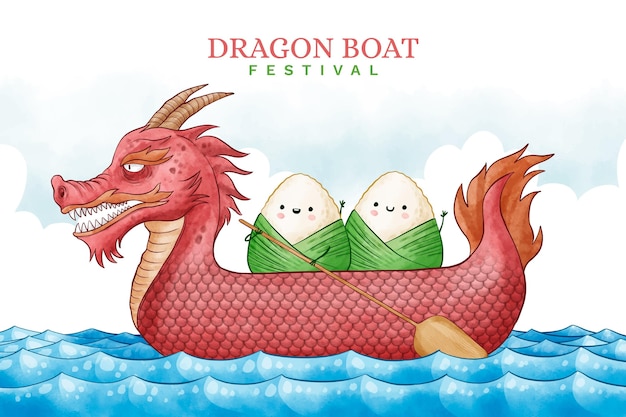 Free Vector | Watercolor dragon boat background