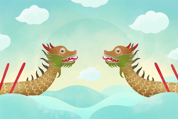 Free Vector | Watercolor dragon boat wallpaper