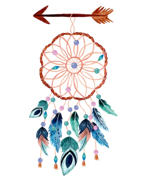 Download Watercolor dream catcher with arrow and feather | Premium Vector