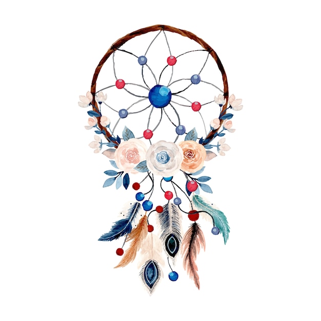 Download Watercolor dream catcher with feather and flower | Premium Vector