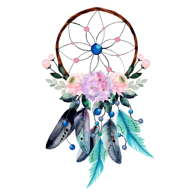 Download Premium Vector | Watercolor dream catcher with flower and feather