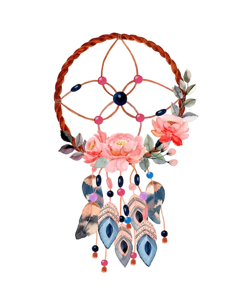 Download Watercolor dream catcher with flower | Premium Vector