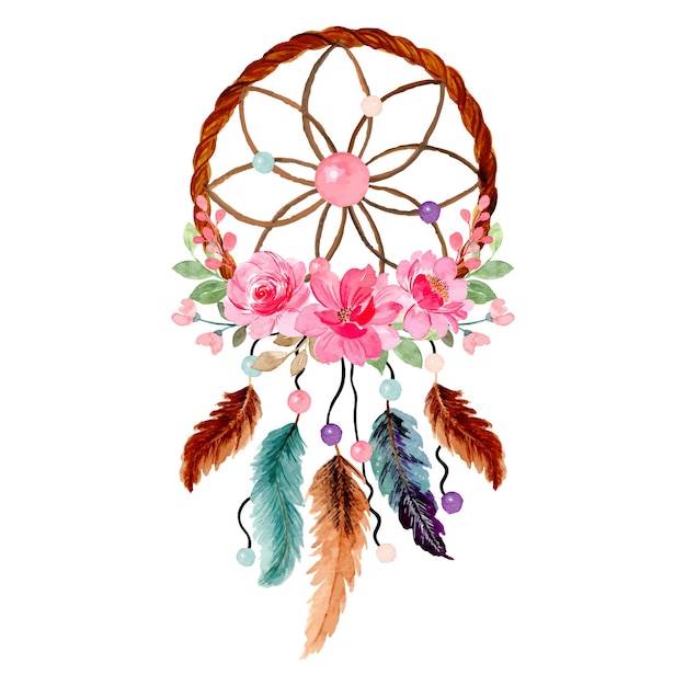 Premium Vector Watercolor Dream Catcher With Pink Floral