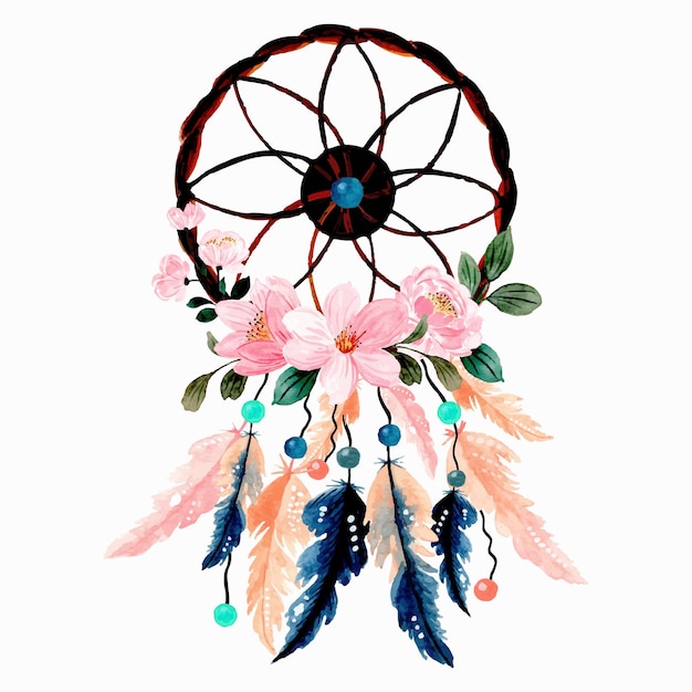 Download Premium Vector | Watercolor dream catcher with pink flower