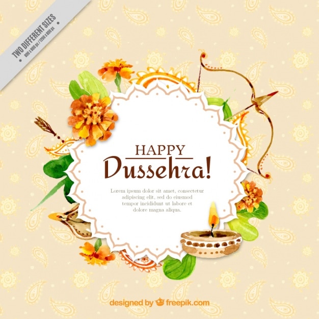 Watercolor dussehra background with ornamental elements Free Vector