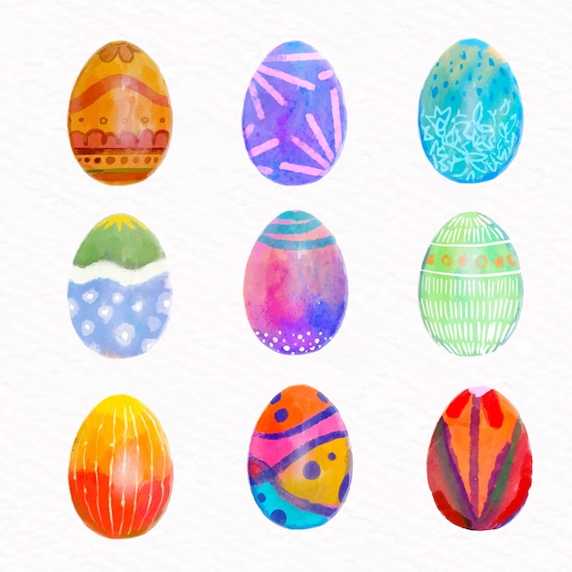 Free Vector | Watercolor easter day egg collection