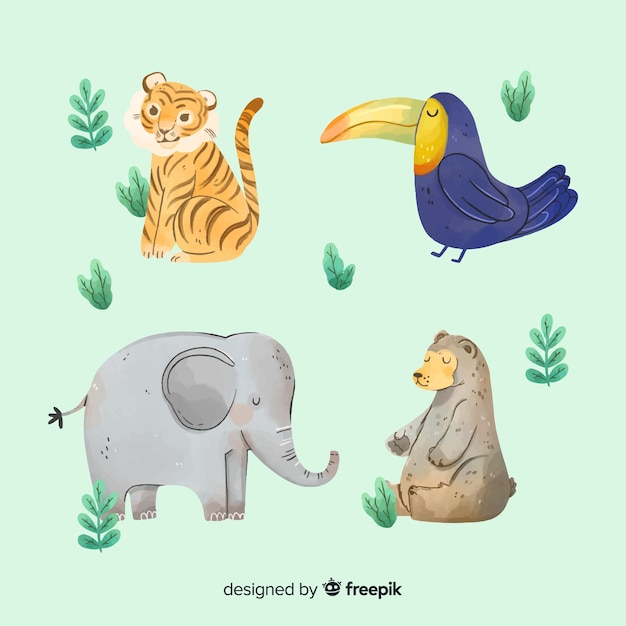 Watercolor exotic tropical animal collection Vector | Free ...